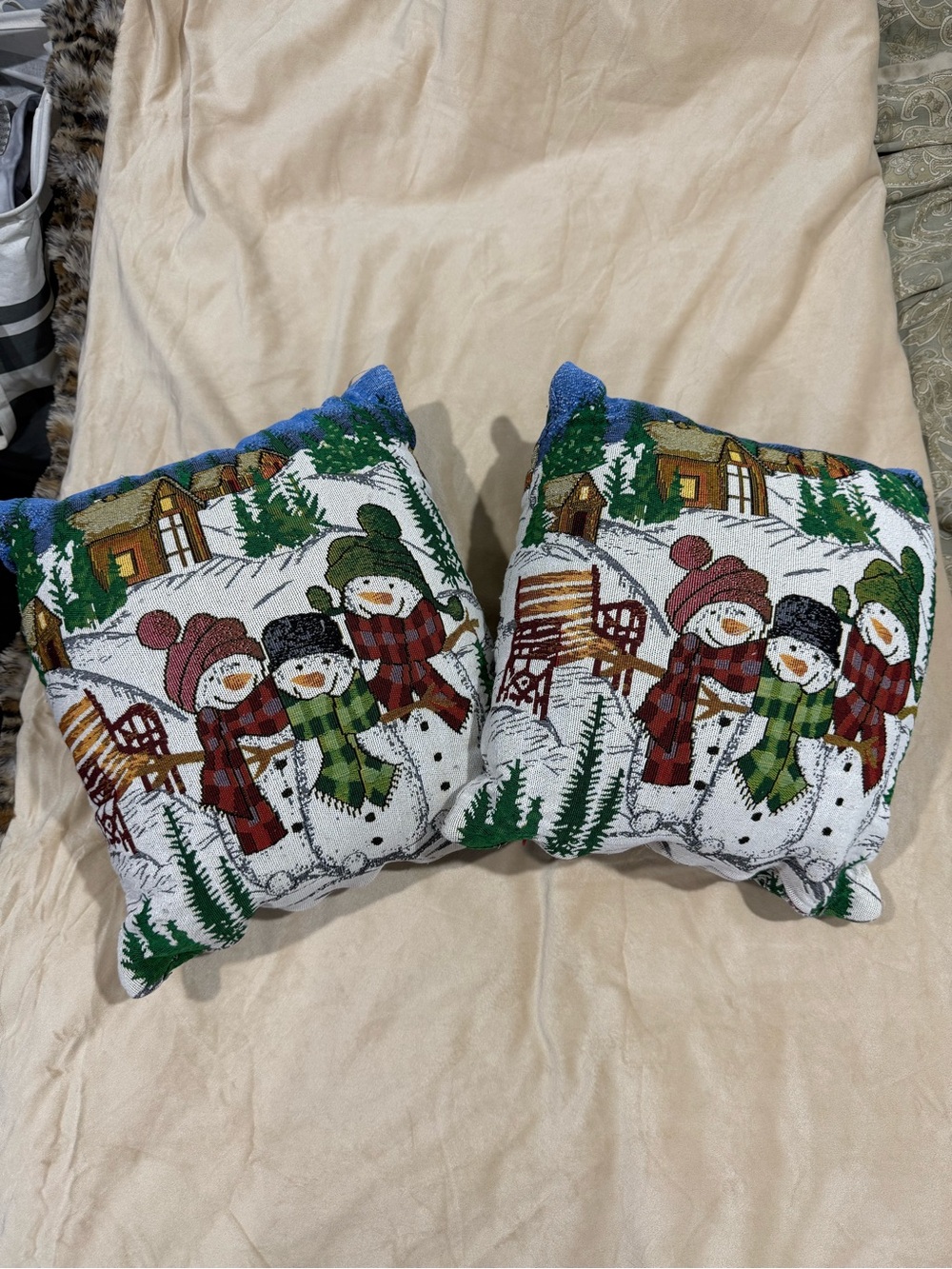 Vintage needlepoint tapestry winter pillow set